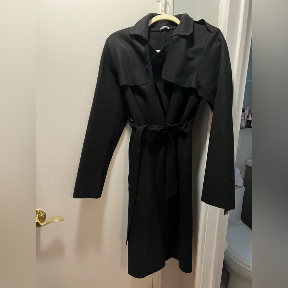 Boohoo Black Belted Oversized Long Wrap Coat - Size 12 / Excellent Condition!